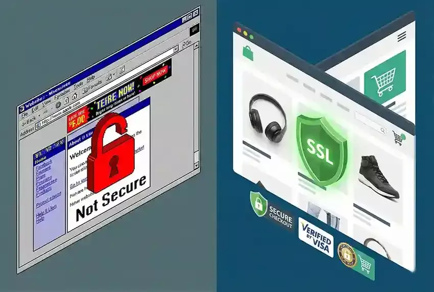 اهمیت داشتن گواهی SSL و طراحی مدرن برای جلب اعتماد مشتریان سایت.